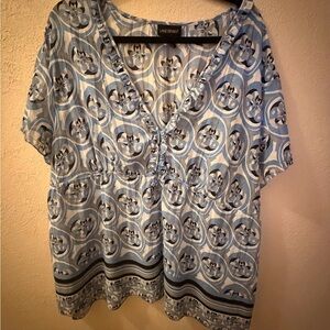 Lane Bryant Light Blue Geometric Blouse